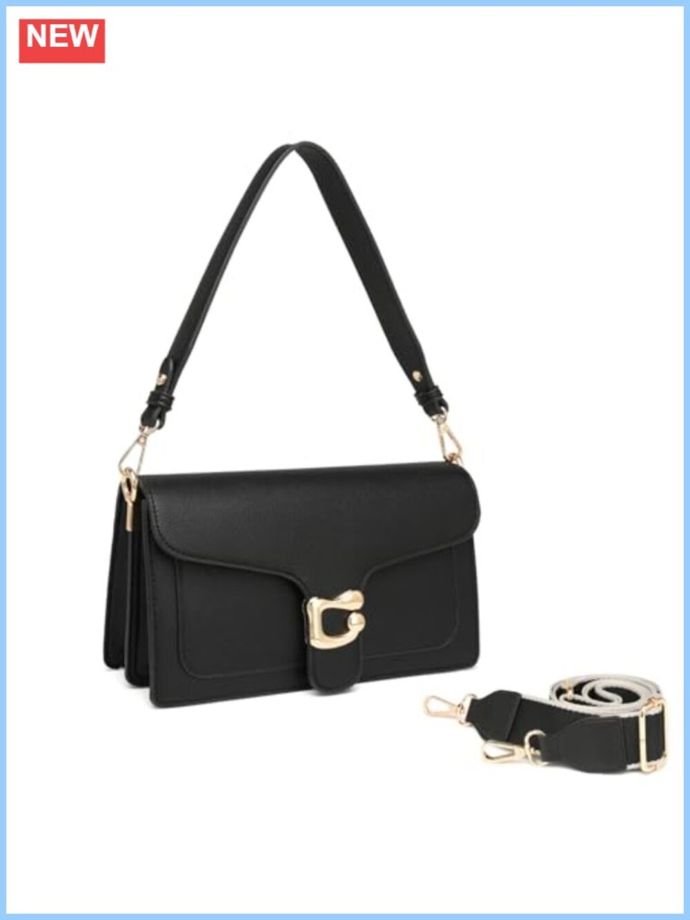 Vegan Leather Crossbody Bag with 2 Detachable Straps & Card Slots